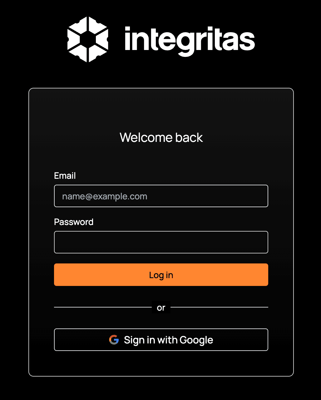 Integritas web app - log in